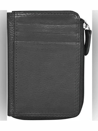 Credit Card Holder Vertical Split Black Leather RFID Blocking  7411 