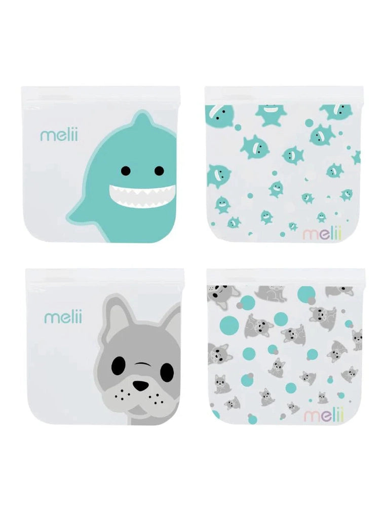 Snack Bag Reusable Shark/Dog Aqua/Grey   21210
