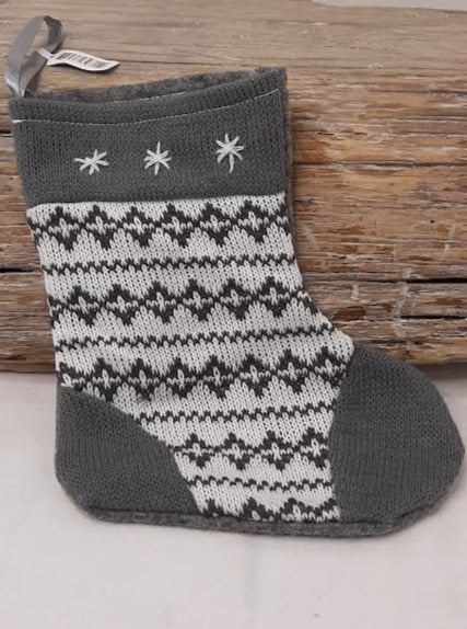 Christmas Stocking - Grey/White knit -6X8" 