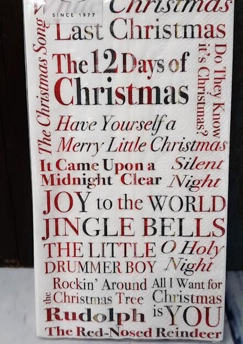 Napkins - The 12 Days of Christmas -Red Letters  16 pc. 