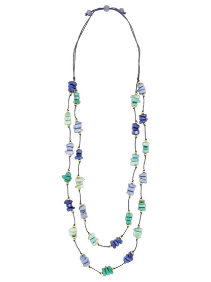 Necklace Blue/Green Blocks&nbsp; 2Layer Lc259-AZ-COMBO