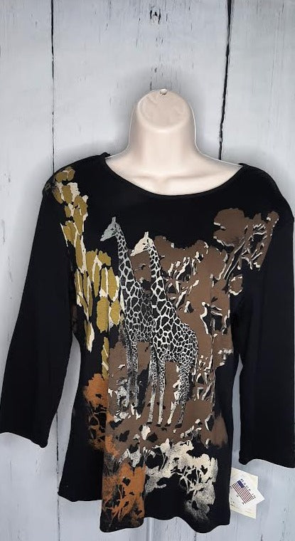 Jess & Jane - 14-1516 top - black - giraffe 