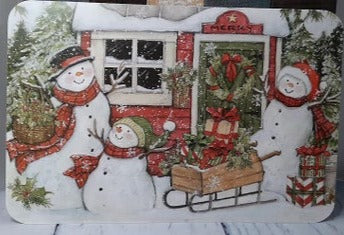 Christmas Snowman's Farm House-11x17" Reversible Placemat 