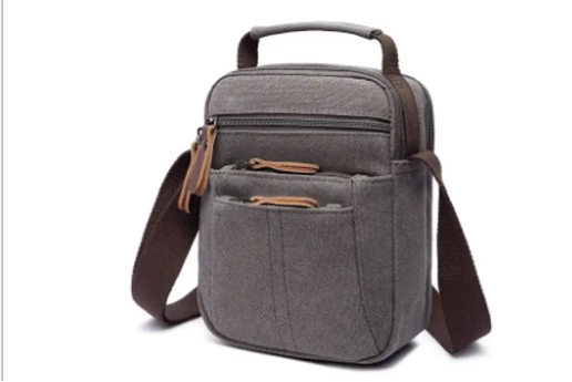 Canvas & Leather Shoulder Bag - Grey/ Blue/ Green/ Brown/ Camel 