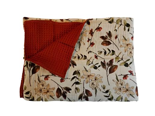 Baby Blanket - Muslin Waffle - Earthy Floral / Rust 