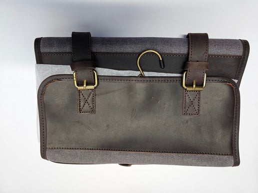 Genuine Leather and Canvas Travel Toiletry Hanging Bag 