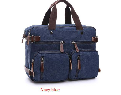 Canvas & Leather Computer Bag - Blue 