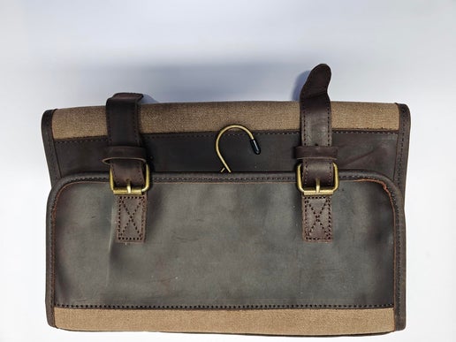 Genuine Leather and Canvas Travel Toiletry Hanging Bag 