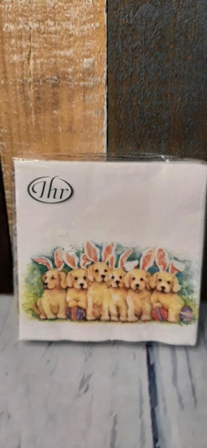 Napkins - Easter Bunny Golden Puppies - 20 pc. 