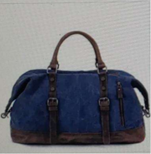 Canvas & Leather Messenger Shoulder Bag - Blue 
