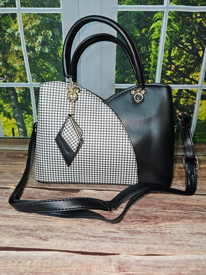 Checkered & Solid Black and White Handbag Pocketbook 