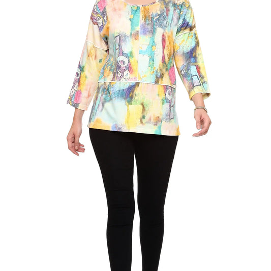 Top - Colby 3/4 Sleeve Multi Colored - 24T45C35 