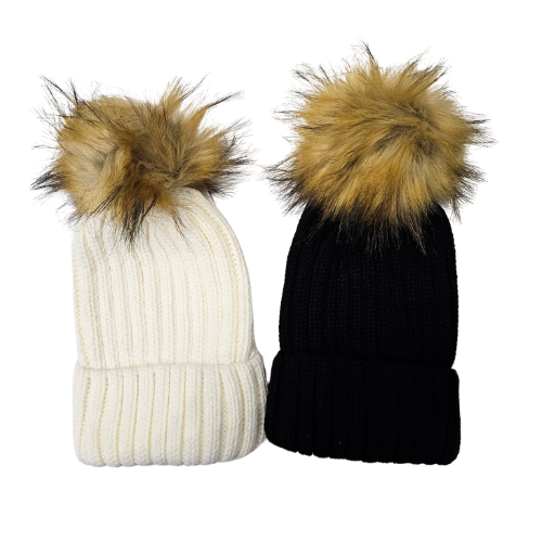 Toboggan Hat with detachable Pom-Pom - Black Or White RTTHWPP 