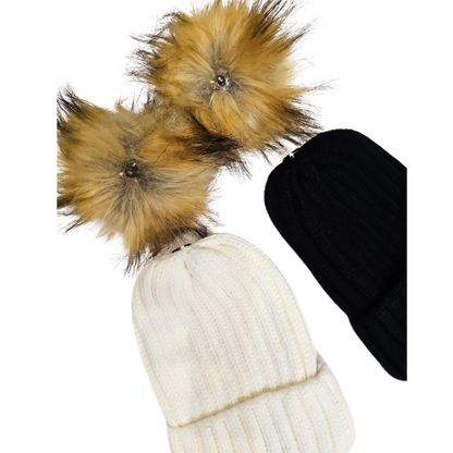 Toboggan Hat with detachable Pom-Pom - Black Or White RTTHWPP 