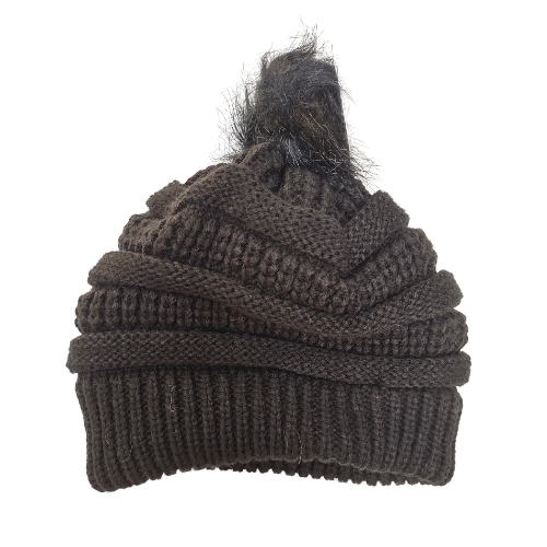 Hat Children's Beanie with Pom Pom Fleece lined White Black or Grey 