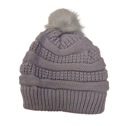 Hat Children's Beanie with Pom Pom Fleece lined White Black or Grey 