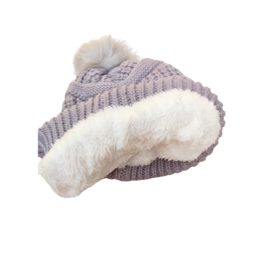 Hat Children's Beanie with Pom Pom Fleece lined White Black or Grey 