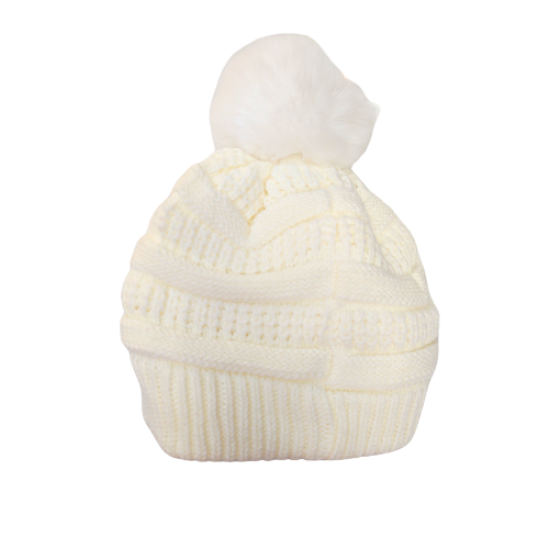 Hat Children's Beanie with Pom Pom Fleece lined White Black or Grey 