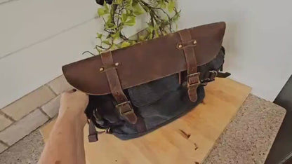 Messenger Bag  Dark Grey  Luggage Strap on Back  Canvas / Leather Xk1008