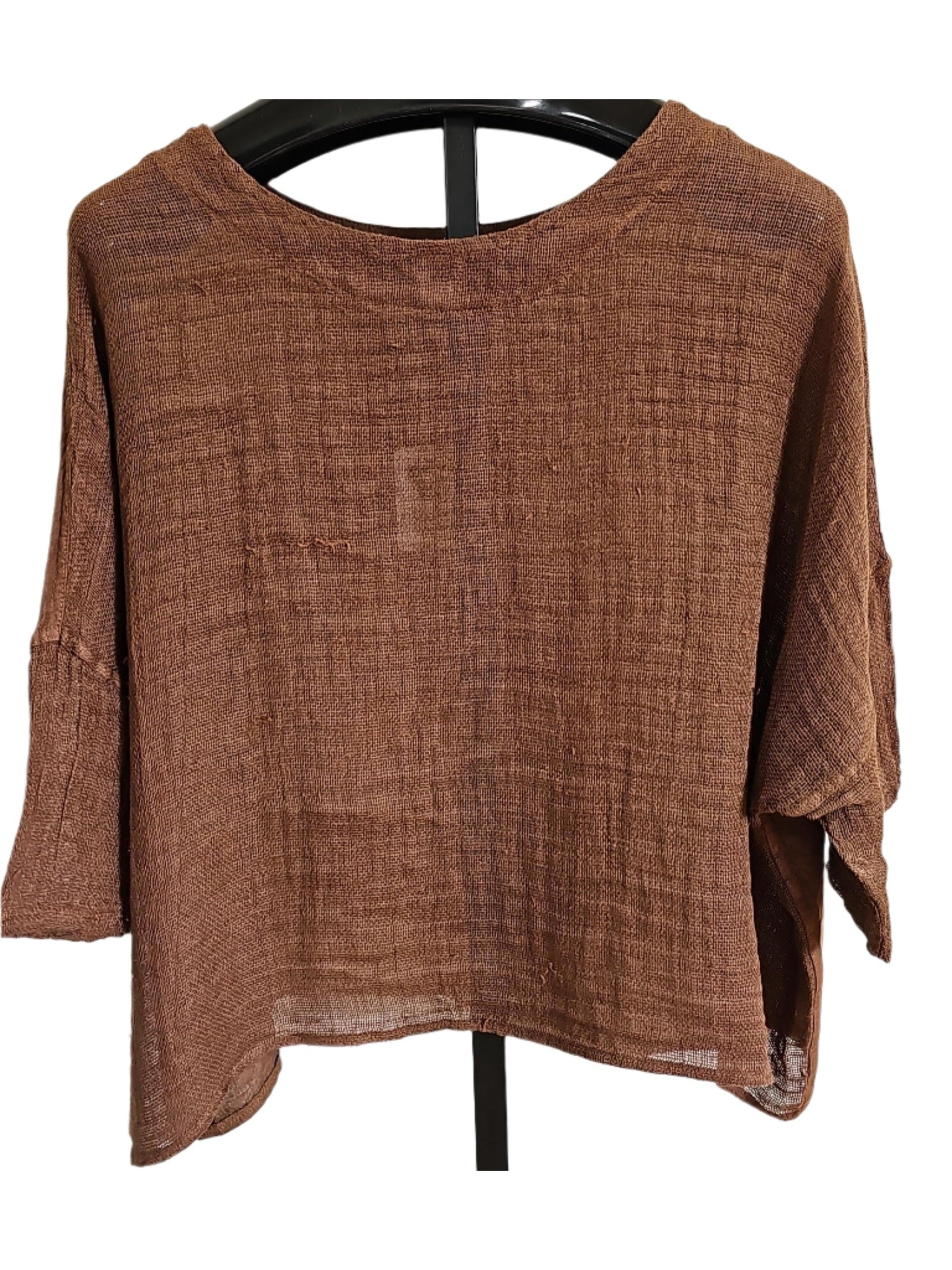 Top Pullover Pecan Linen Short Sleeve Knit Women's One Size 140081