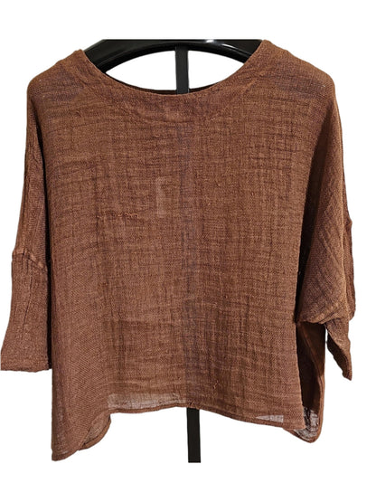 Top Pullover Pecan Linen Short Sleeve Knit Women's One Size 140081