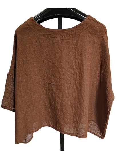 Top Pullover Pecan Linen Short Sleeve Knit Women's One Size 140081