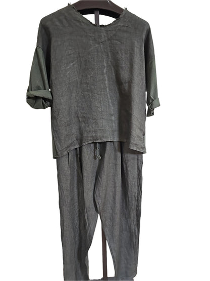 Top Pullover Short Sleeve Military Green Women's One Size 42001