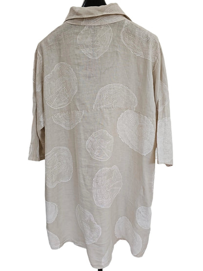 Jacket/Duster Beige Dot Print Linen Women's One Size 200052P