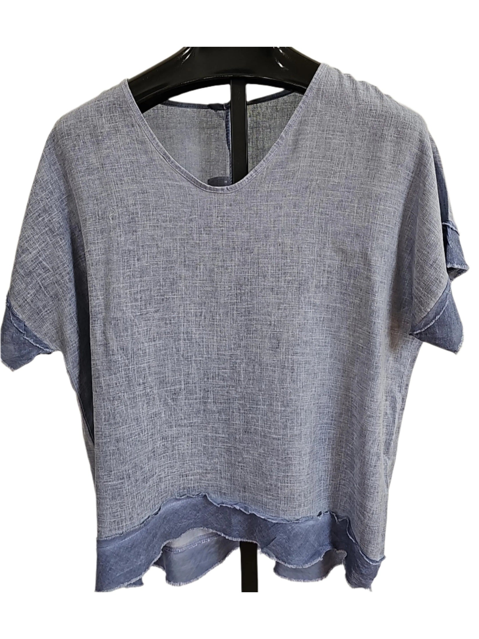 Top Pullover Ruffle Denim Blue1/4 Sleeve Women's One Size 1328