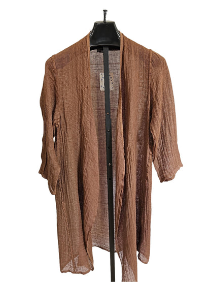 Top Long Cardigan Pecan Linen Knit Women's One Size 13988