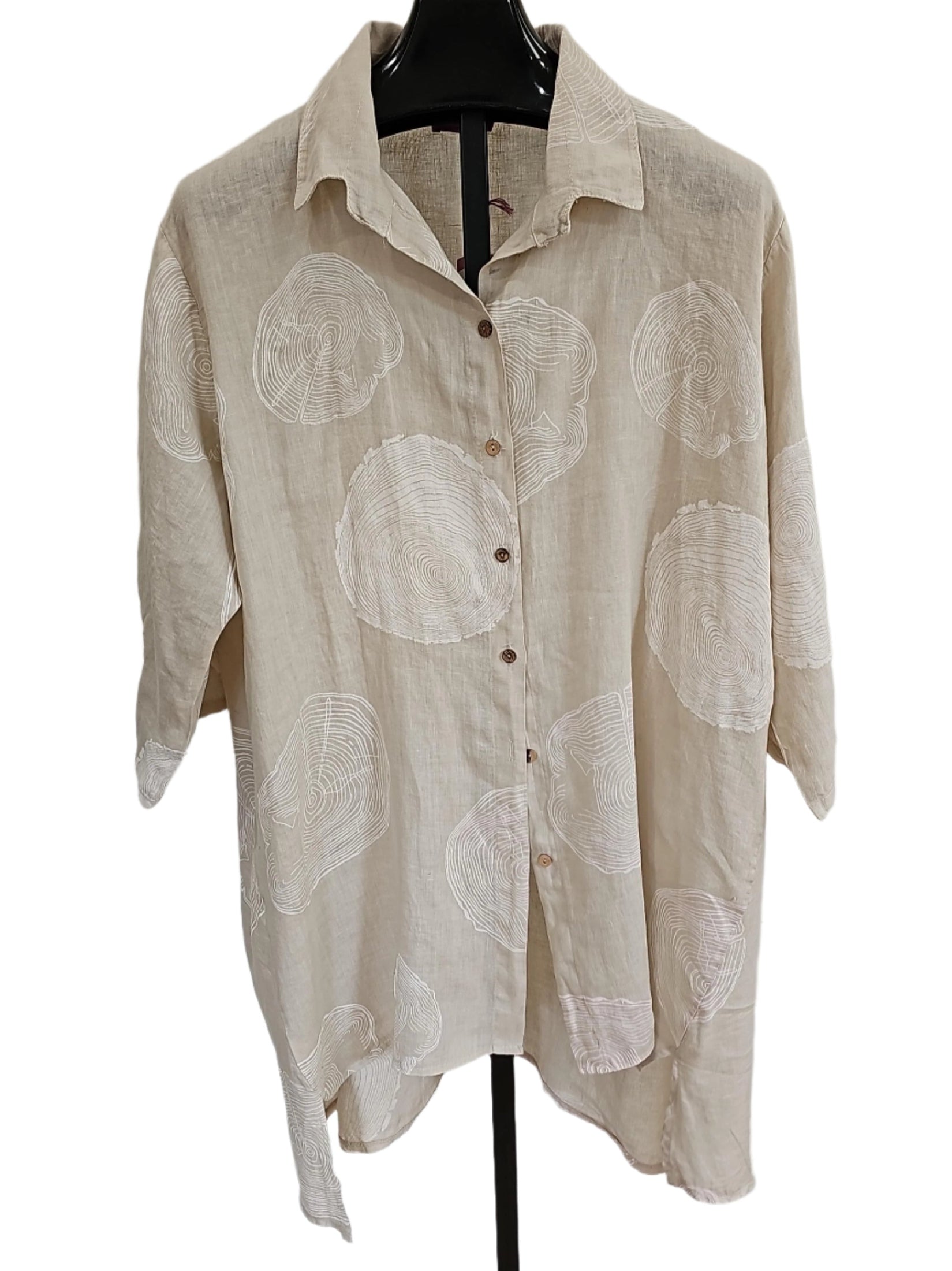 Jacket/Duster Beige Dot Print Linen Women's One Size 200052P