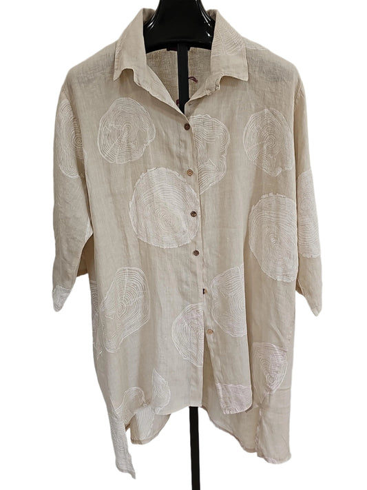 Jacket/Duster Beige Dot Print Linen Women's One Size 200052P