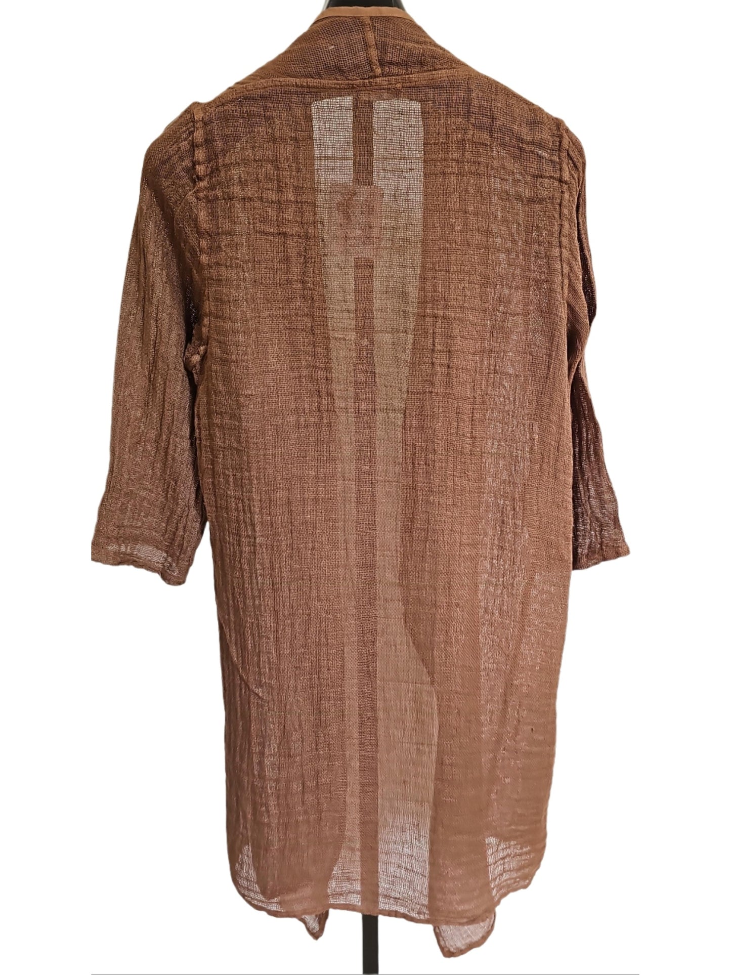 Top Long Cardigan Pecan Linen Knit Women's One Size 13988