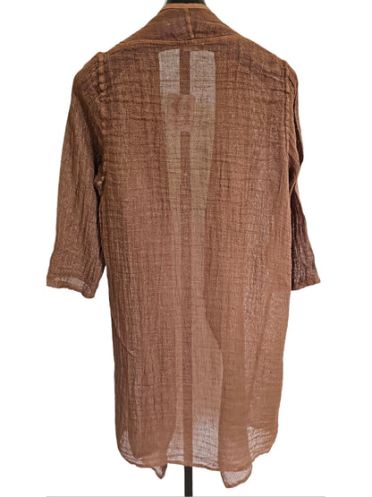 Top Long Cardigan Pecan Linen Knit Women's One Size 13988