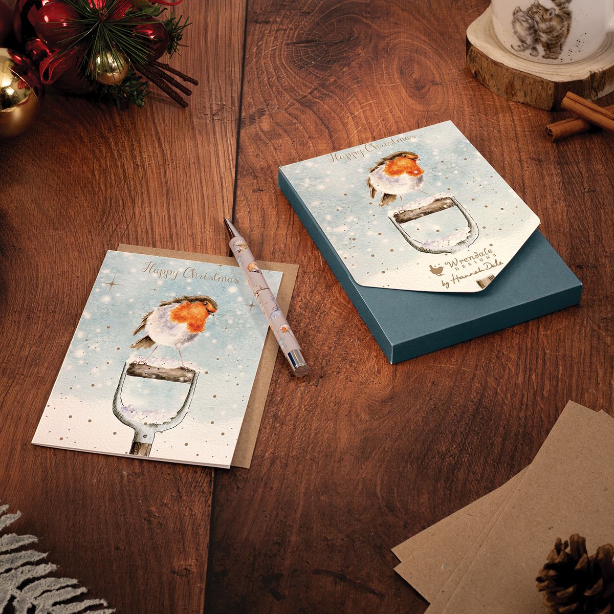 8 Pack Christmas Cards - Happy Christmas Blue Robin 