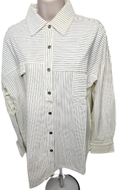 Shirt 1 Pocket Long Sleeve Ivory/Black Striped Women's 1182bivbk 