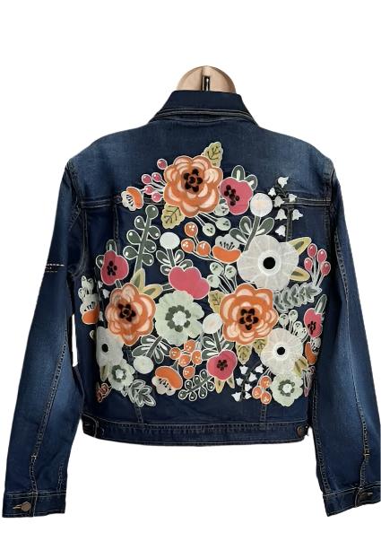 Women's Denim Jean Jacket with Embroidered Floral Back - J14847JM 