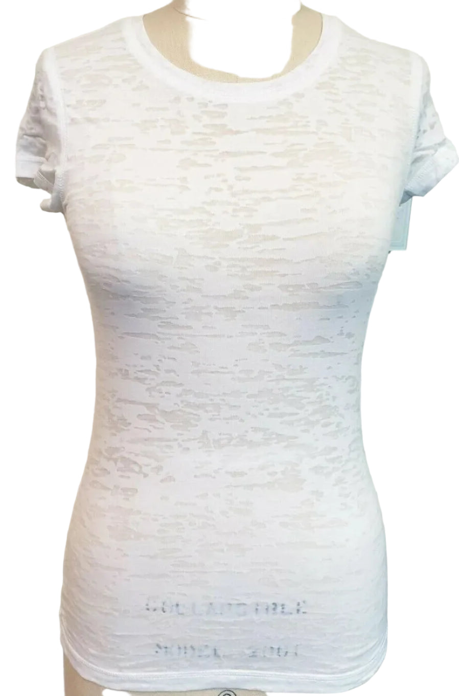 T Shirt Burn Out Jersey White Crew Neck Short Sleeve Women's M701W
