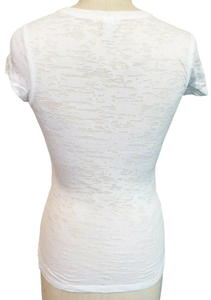 T Shirt Burn Out Jersey White Crew Neck Short Sleeve Women's M701W