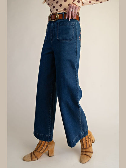 Pants Washed Stretched Denim 4 Pocket Embroidered Floral Sb600114