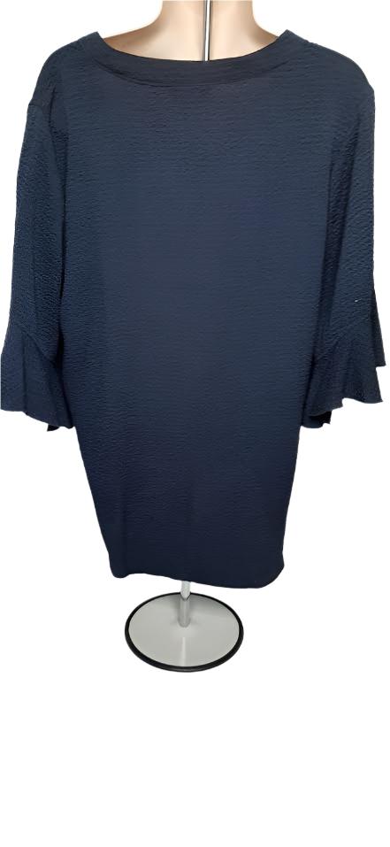 Womens Pullover Top - v neck - soft navy Fabric - 3/4 sleeve -small 