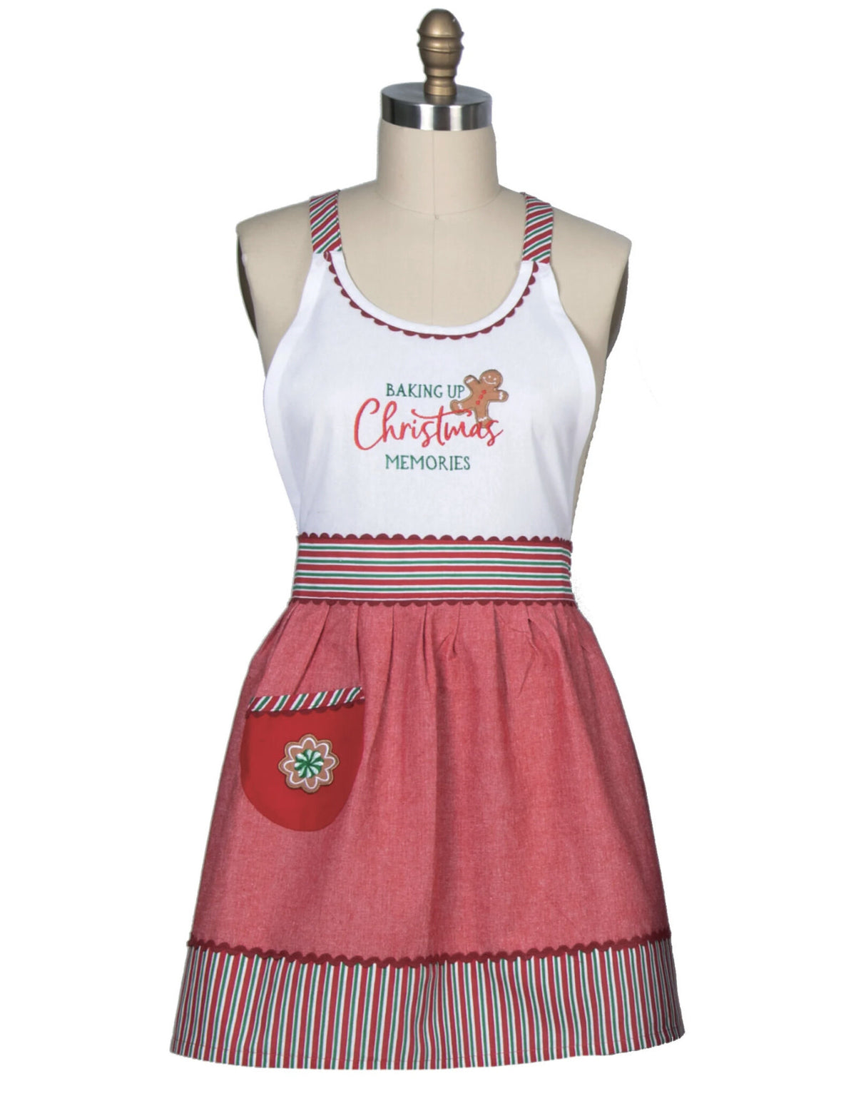 Apron&nbsp; Sweet Ginger Red/White Embroidered Christmas&nbsp; Women's H6471