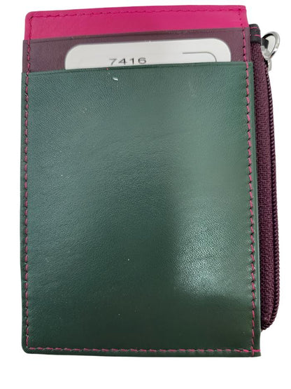 Card Holder Zip I.D. Card Case Forest Multi Leather RFID Blocking 7416 