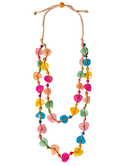 Necklace Sky Multi Color/Shapes&nbsp; &nbsp;2 Layer Lc1626-Pastel Multi
