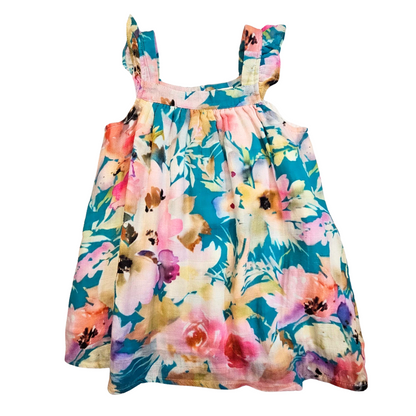 Dress Tropical Teal  - %100  Gauze / Cotton - Greens, Blues, Pinks, Purples - Toddler - TROTEA240 