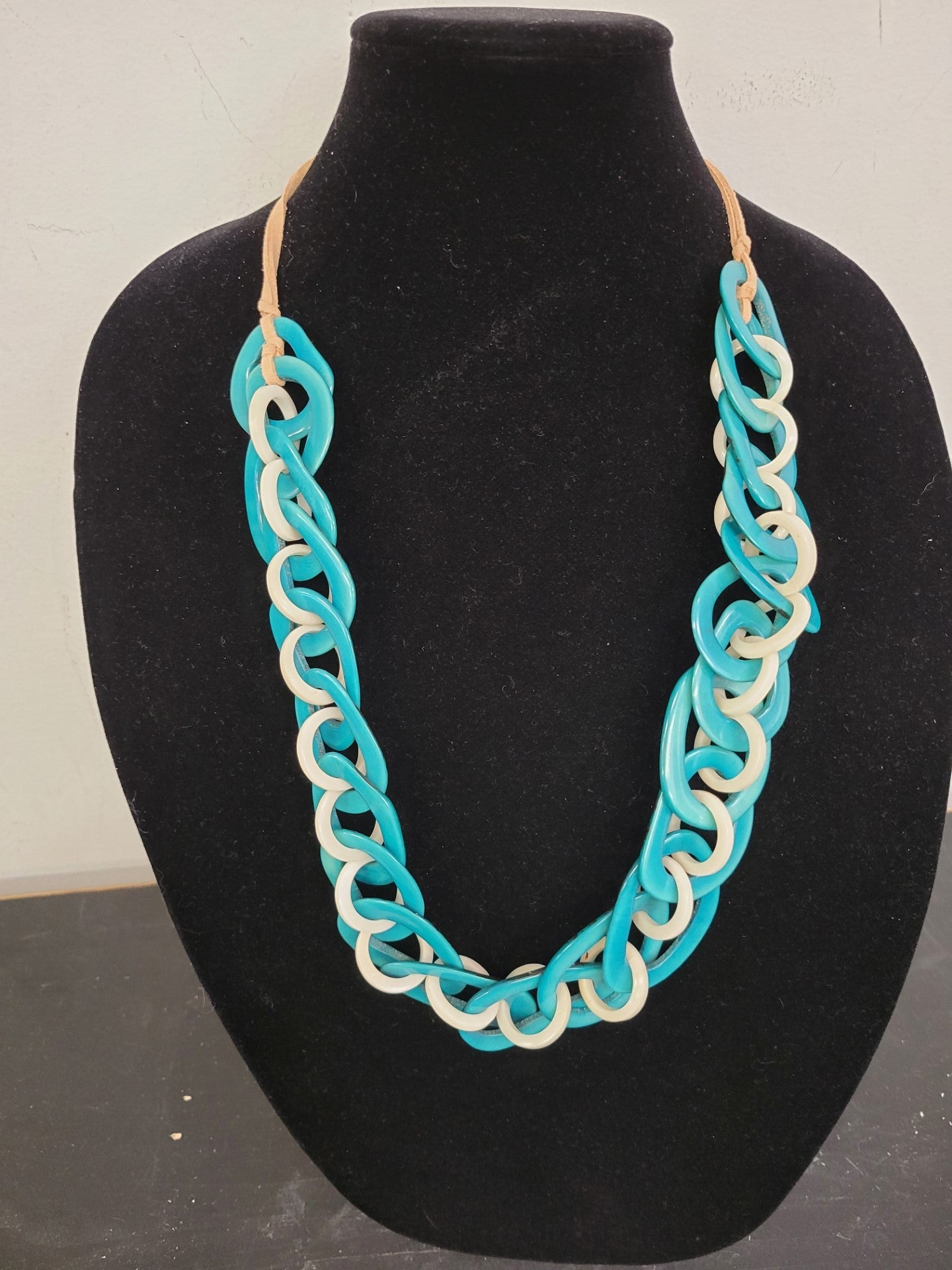 Tagua Necklace - LC227 -TQ-IV - Teal / Cream 