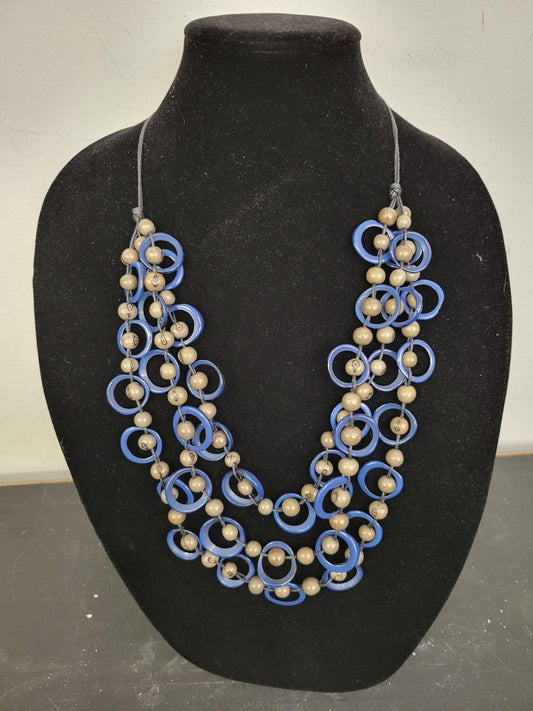 Tagua Necklace - LC091-AZ-CO - Blue / Grey 