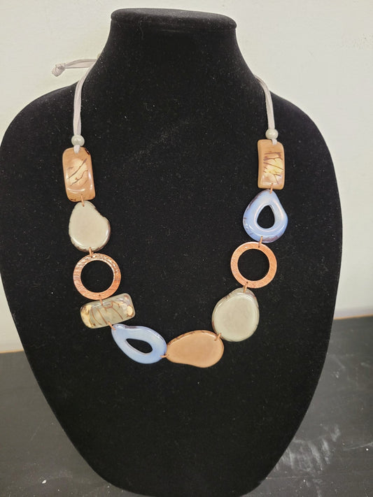 Tague Necklace -  SC074-CF-BB-CO -beige / blue 