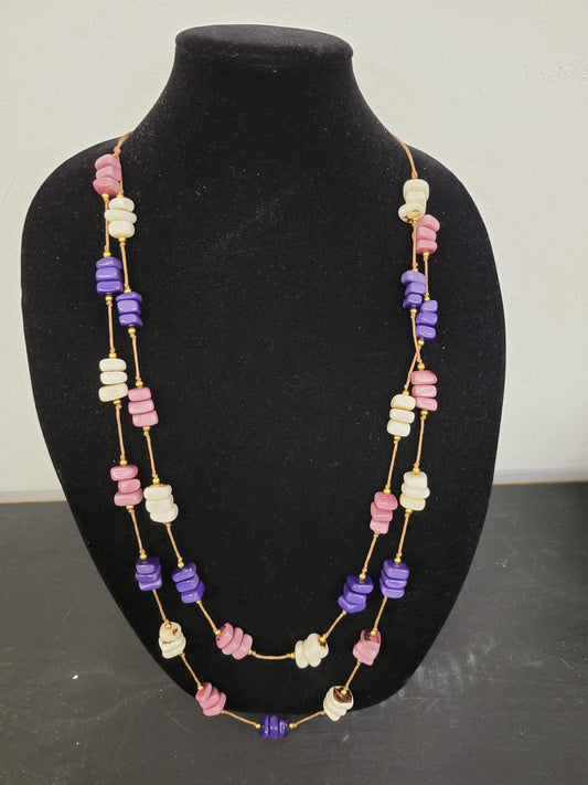 Tagua Necklace - LC259-PR combo - Purple / Pink 