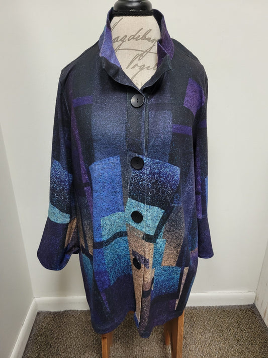 Jacket-Purple/Black-Knit  Button Front-Fleece-Women's-A43753jm 
